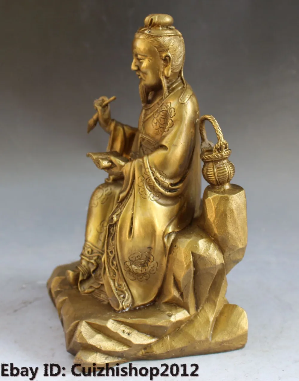 9-дюймовая народная китайская латунная ручка-держатель статуя скульптура