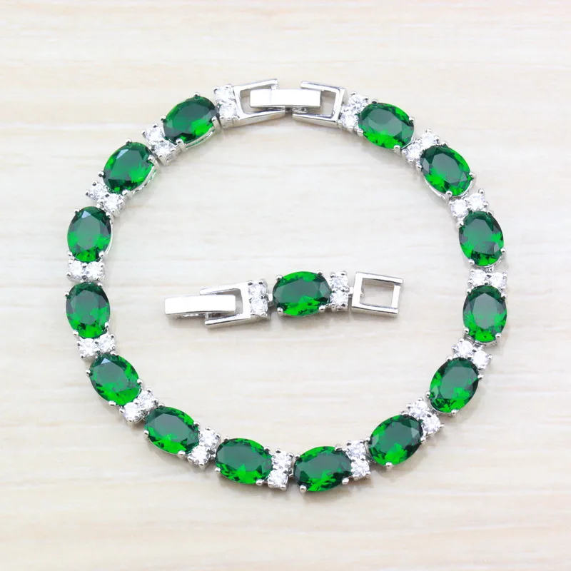 Женский серебряный браслет с зеленым фианитом длина 21 см|Цепочки и браслеты| |