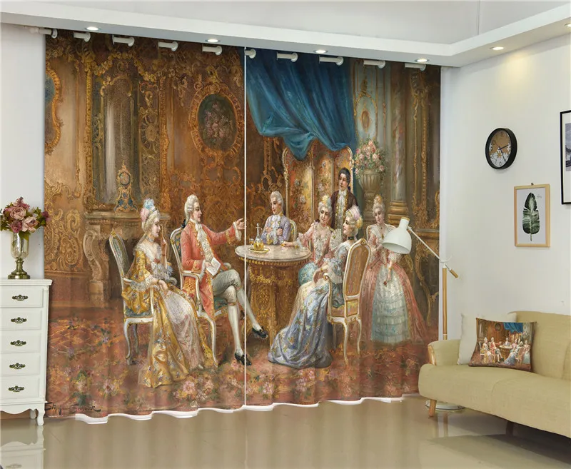 

2017 British Royal oil painting 3D Blackout Curtains For Living room Bedding room Decor Tapestry Wall Carpet Drapes Cotinas