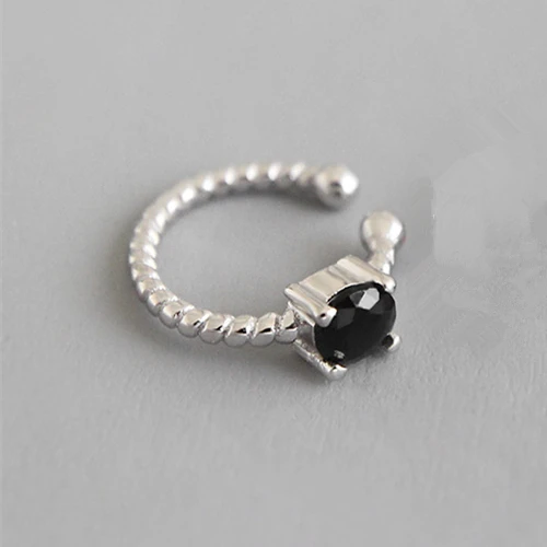 Black Серьги из стерлингового серебра 925 пробы,, черный, белый, кубический цирконий, клипсы для женщин, модная Кафа для уха, клипсы на серьги, ювелирные изделия - Окраска металла: Black