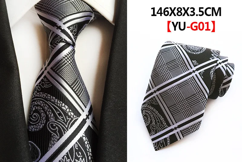 Classic 8cm Formal Tie Black Bule Striped Plaid Jacquard Necktie For Men Business Wedding Neckwear Gift Accessories Ties Gravata - Цвет: A01