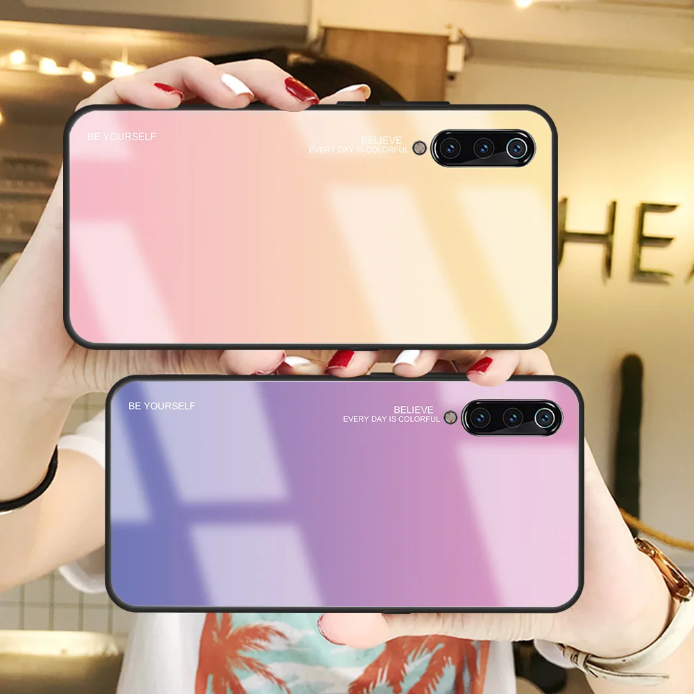 Чехол для телефона Mi CC9 из закаленного стекла Xiaomi 9 T SE Redmi K20 Pro градиентная Аврора