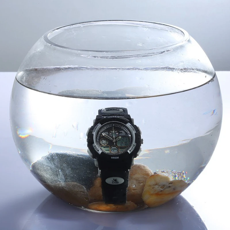 OHSEN бренд lcd Dual Time Zone наручные часы мужские спортивные цифровые водонепроницаемые