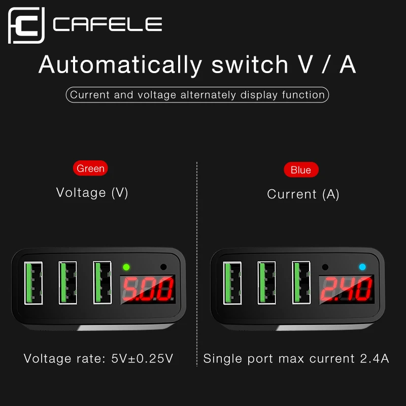 Cafele 3 порта USB зарядное устройство светодиодный дисплей ЕС США штекер Макс выход DC