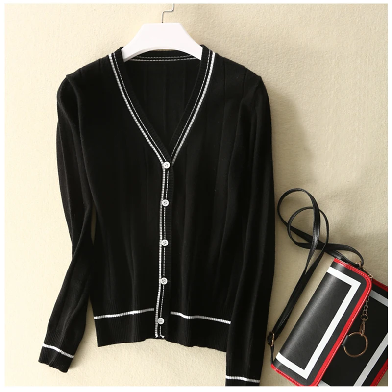 HZYRMY 2018Spring and Autumn New Women's Cashmere Cardigan Fashion V-Neck Loose Short Jacket Wool Knit Soft High Quality Sweater |