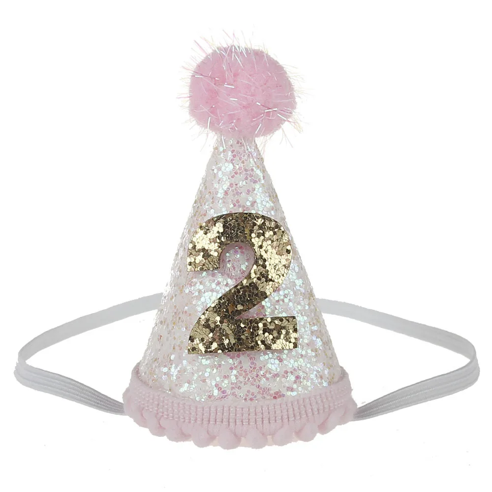 1 шт. Baby Shower украшения торта шапки милые блестящие 1/2/3 для мальчиков и девочек, на день рождения головные уборы реквизит для фото вечеринок детские шапки с помпонами