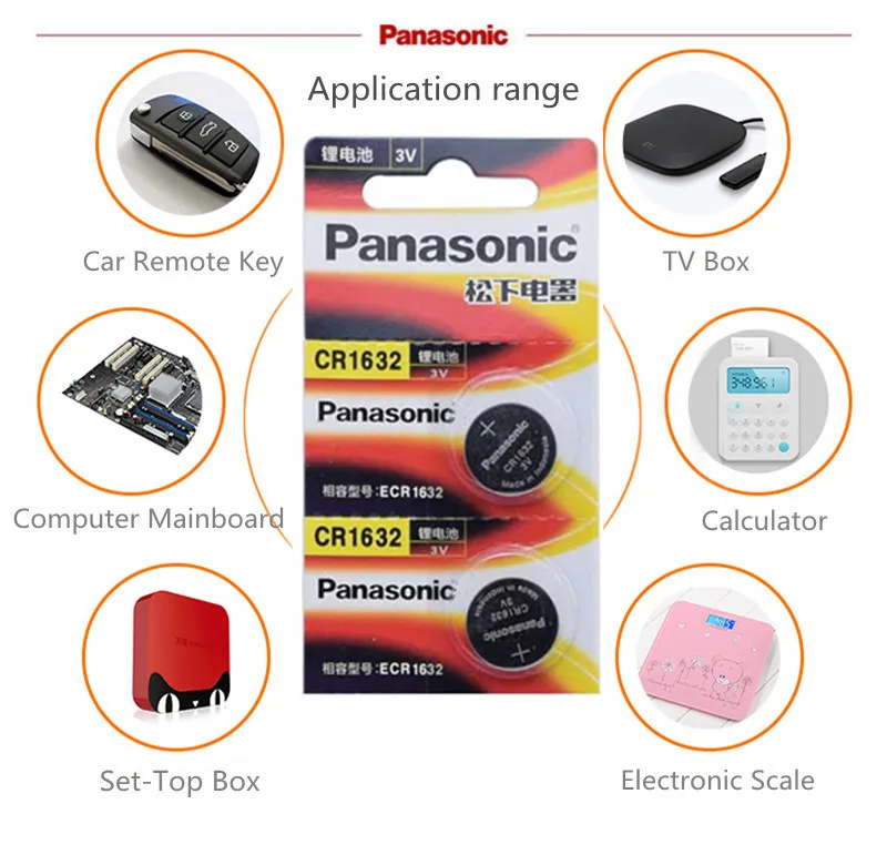 10PCA Panasonic cr1632 Кнопочная батарея для монет 3v часы с дистанционным управлением ключи от автомобиля DL1632 ECR1632 GPCE1632 литиевая батарея