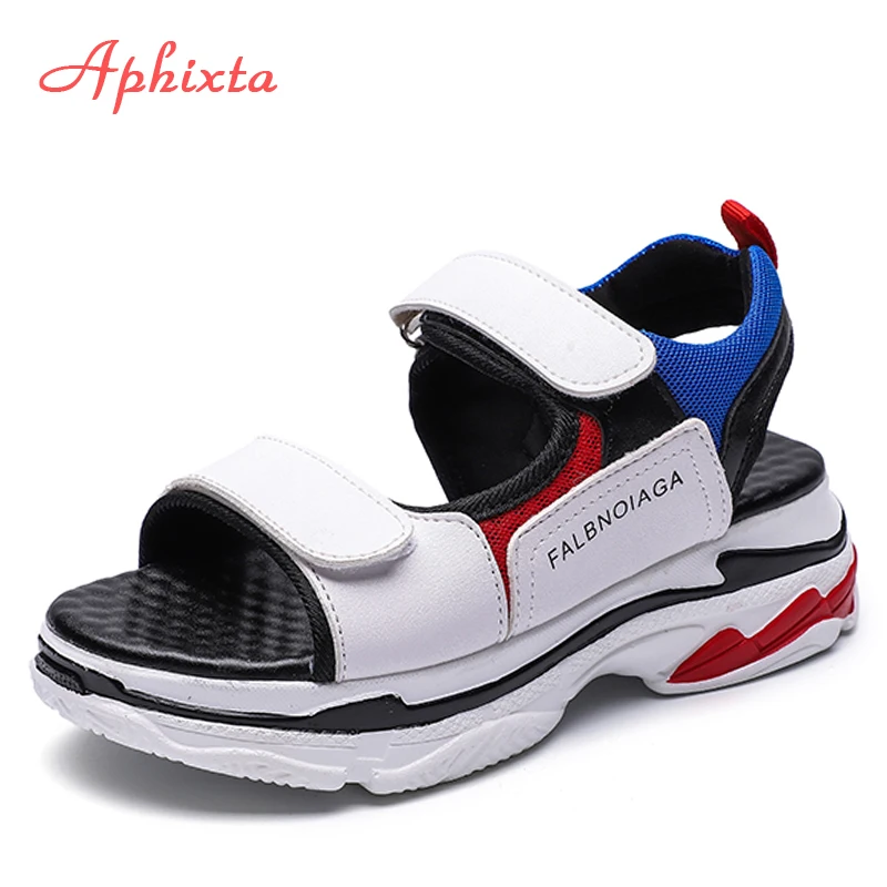 Aphixta/женские босоножки на танкетке модная обувь застежке липучке женские яркие