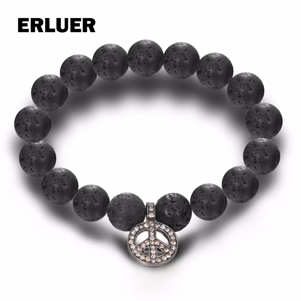 Браслет с бусинами из лавового камня 10 мм | Украшения и аксессуары