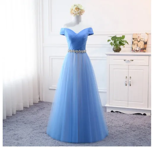 blue a Vestido De Noiva, новинка, синие платья подружки невесты, неодинаковые, длинные, с вырезом лодочкой, с кристаллами, на талии, длинные платья для женщин, Brautjungfernkleid - Цвет: blue a
