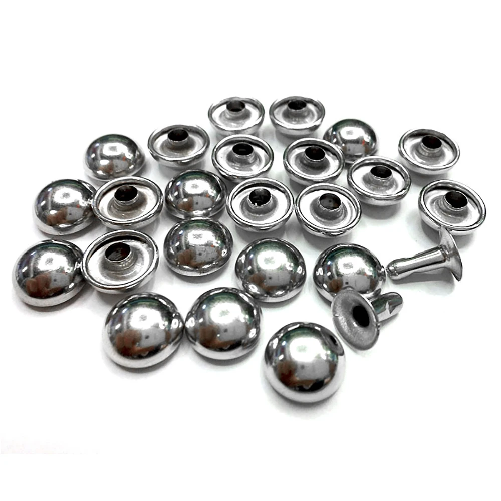 

100 sets per pack . leather handbags and shoes with metal rivets. Face diameter 10mm nail. Sided rivets. Color painting nails.