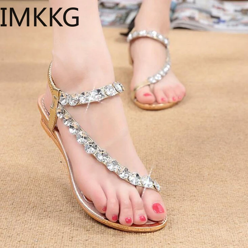 Женские сандалии Новинка 2019 года однотонные с кристаллами для женщин летние