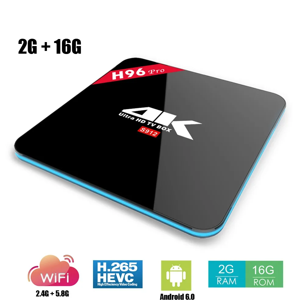 H96 Pro Android 7.1 ТВ Box Amlogic S912 Octa core Макс 3G Оперативная память 16 г Встроенная Bluetooth 2.4 г/ 5.8