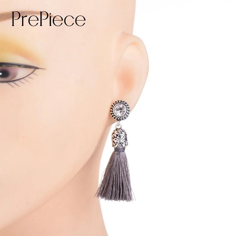 PrePiece Carved Design Brincos Anti-silver Color Alloy Long Ribbon Dangle Tassel Earrings New Ethnic Jewelry for Women PE0273 | Украшения и