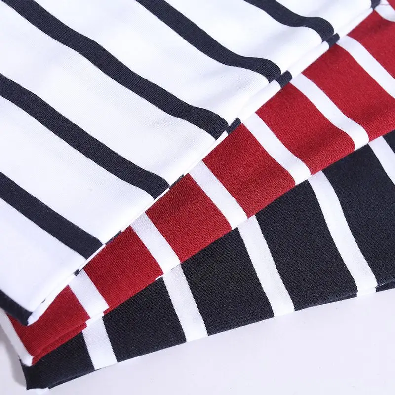 Весна Осень 2018 темно синяя белая тонкая футболка в полоску женская с v образным