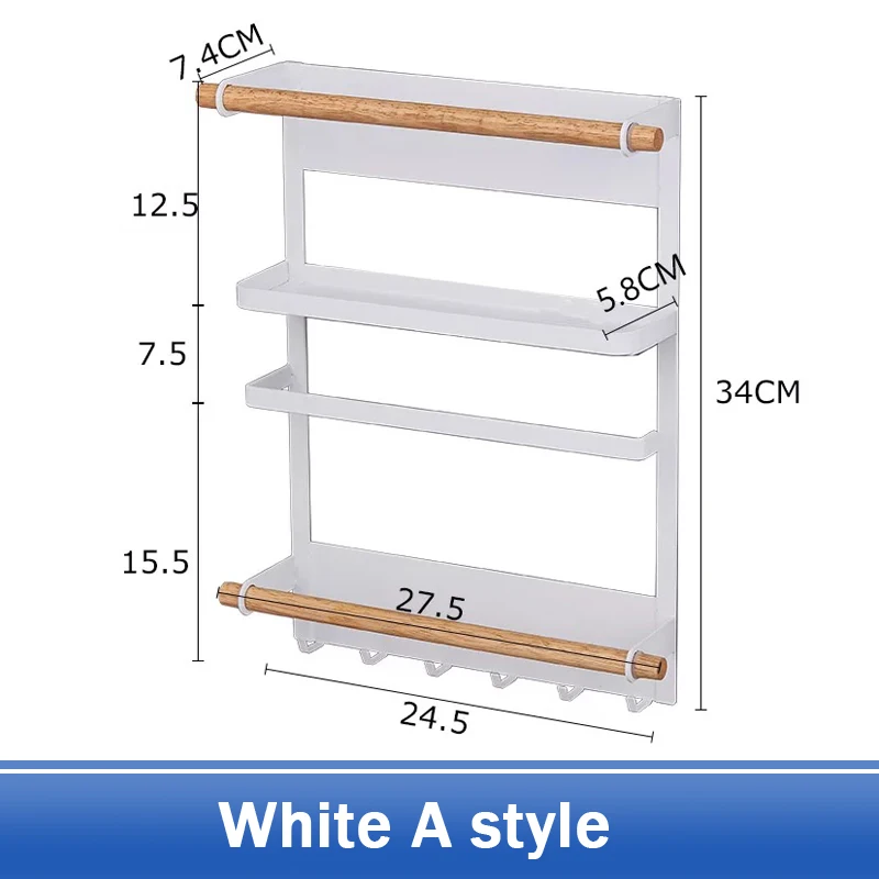 White A style Многоцелевой боковой стеллаж для хранения на холодильник магнитная адсорбционная полка кухонный держатель для хранения бытовой многослойный Органайзер - Цвет: White A style