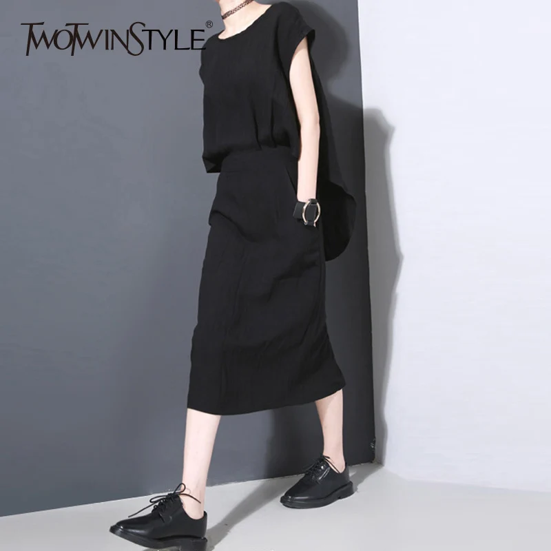 TWOTWINSTYLE туника платье для женщин без рукавов с высокой талией нерегулярные