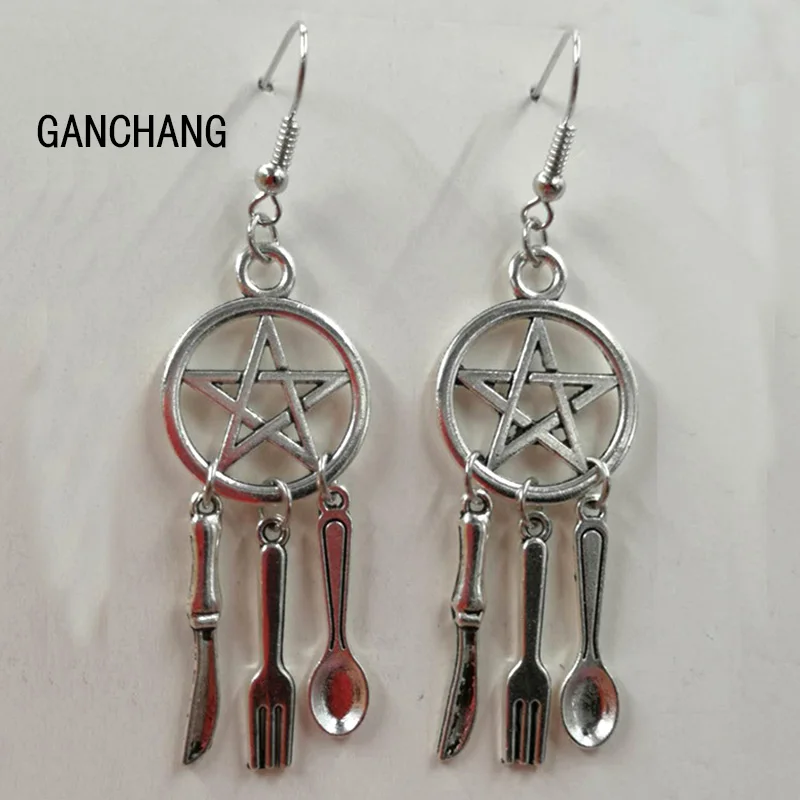 1 пара Западная Посуда Ложка Шарм пятиконечная звезда кулон серьги Женские