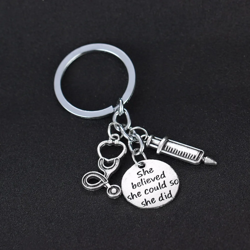 Брелок для ключей медсестер ювелирный брелок в виде шприца стетоскопа кадуцея