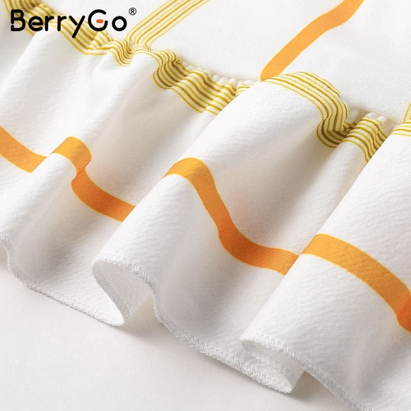 BerryGo Винтаж полосатый для женщин dreeses летнее платье Спагетти ремень рюшами Мини