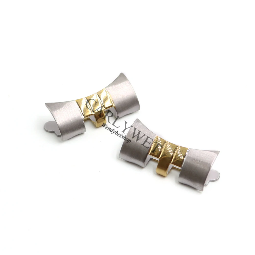 Rolamy 13 17 19 20 22mm New Stainless Steel Silver WatchBand Bracelet Middle polished Curved end Parts 2pcs for strap Rolex