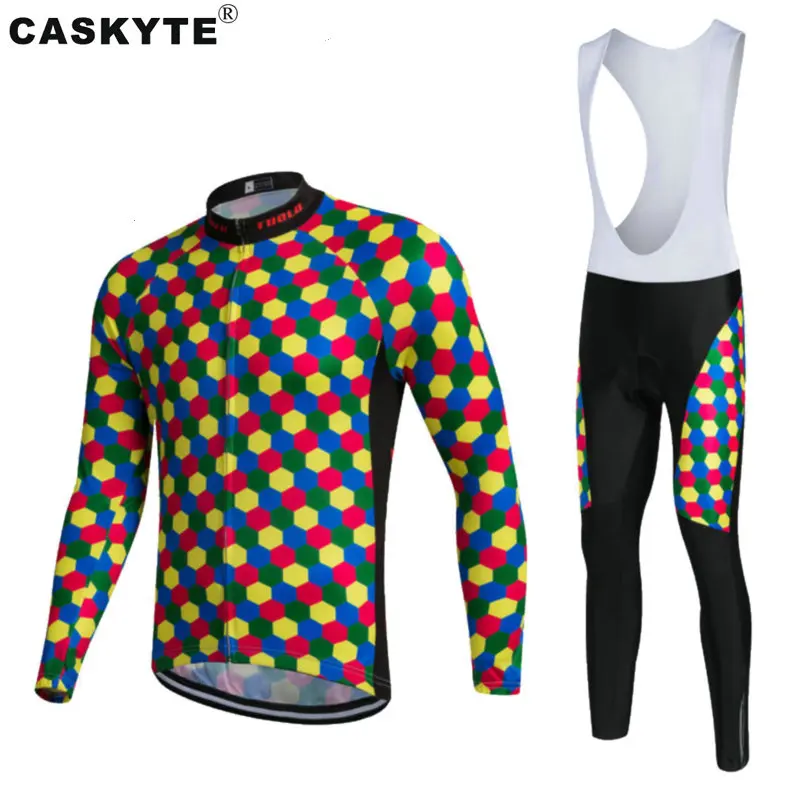 Caskyte Pro длинный рукав Велоспорт Джерси наборы дышащая 3D стеганая спортивная