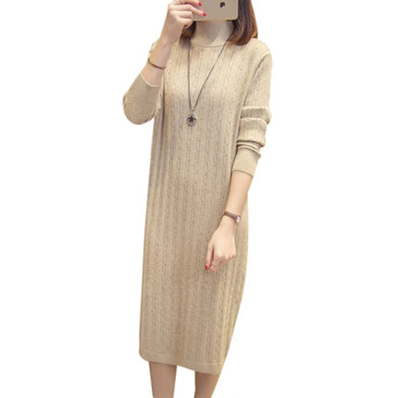 

Осень-зима 2019, вязаный пуловер средней длины, свитер, Однотонный женский плотный Топ, женский свободный облегающая блузка с длинным рукавом ...