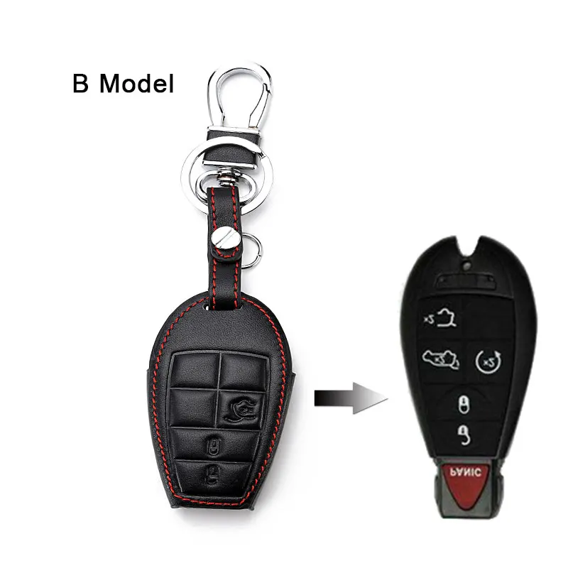 B Model Black Кожаный Автомобильный держатель для ключей чехол для Jeep Renegade Grand Cherokee Chrysler 300C для Fiat freeont авто аксессуары - Название цвета: B Model Black