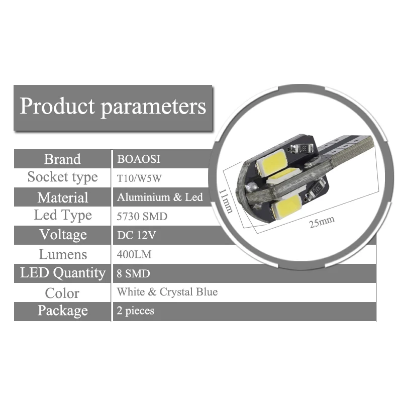 BOAOSI 2x T10 LED W5W Samsung 8SMD Автомобильный номерной знак лампы для Toyota Corolla Avensis Yaris Rav4 Auris