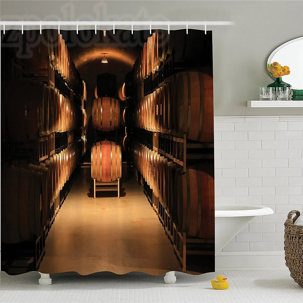 Винзавод декора душ занавес набор Вино Баррель сложены в подвал возрасте старый