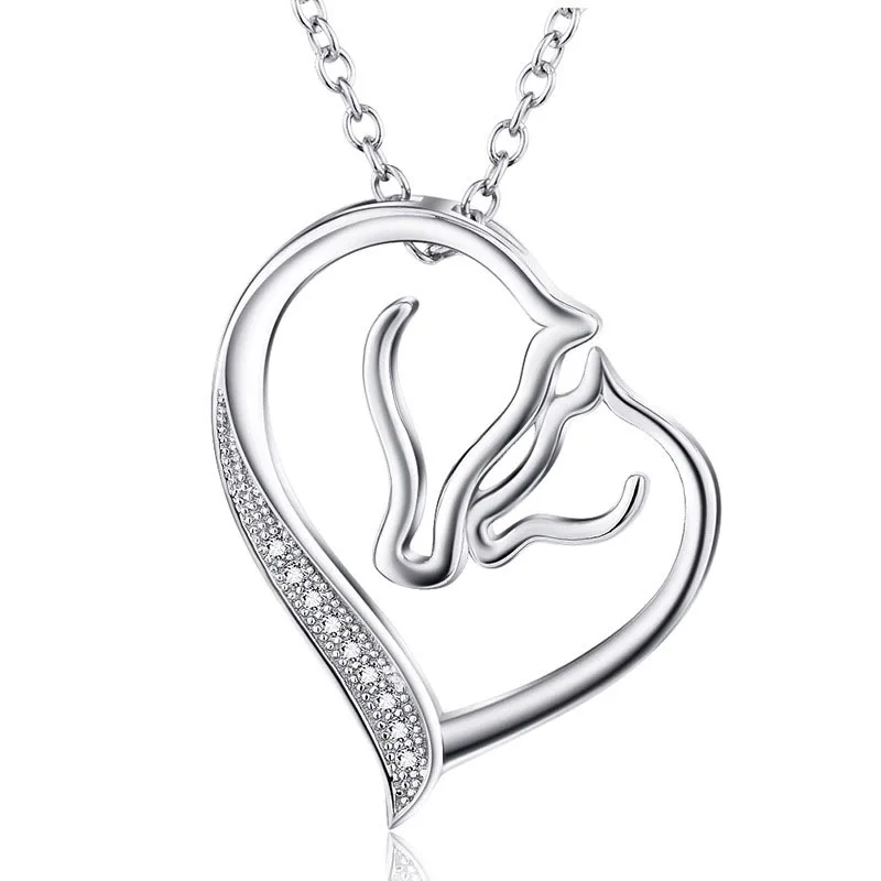 

YFN Silver Color Copper Necklace Jewelry Collier Crystal Heart Horse Head Pendant Necklace Fashion Women jewelry bijoux coeur