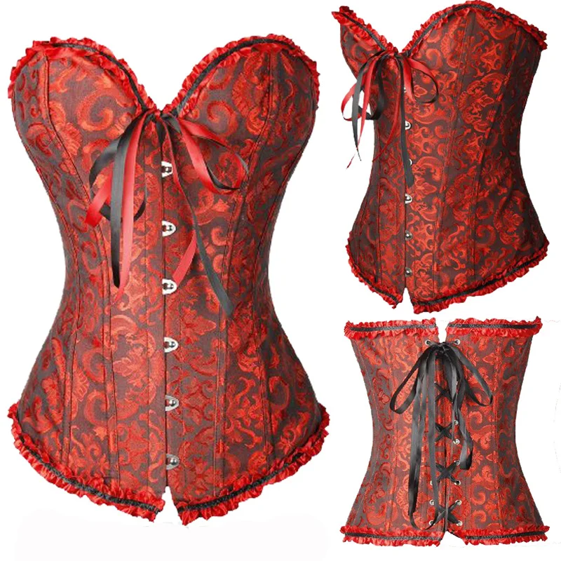 Корсет размера плюс 6XL сексуальный атласный кружевной корсет с вышивкой и бюстье