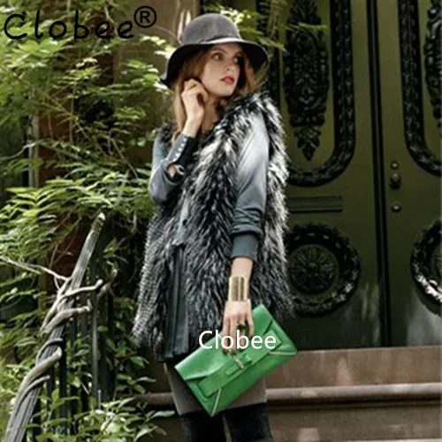 Lady Faux Fur Vest Sleeveless Coat Long Loose Winter Gilet Outerwea Fake fur gilet Women Jacket Casacos Femininos | Женская одежда