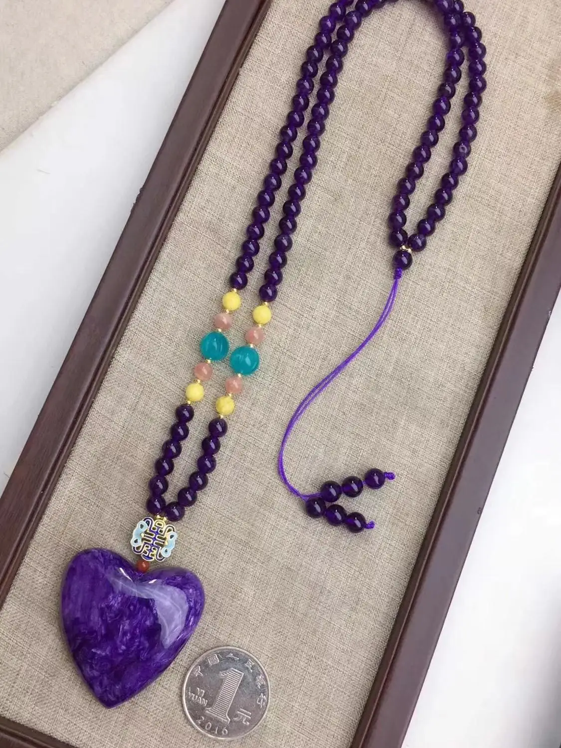 Top Quality Natural Purple Charoite Gemstone Pendant Women Heart Love 41x41x11mm Charm Beads Jewelry Necklace Gift AAAAA | Украшения и
