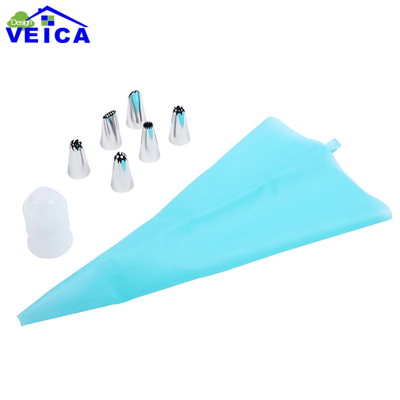 Силиконовый многоразовый кондитерский мешок 8 в 1 для торта|decorating tip set|decorating tipsbag