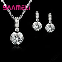 simple jewelry sets for women daily life 925 sterling silver zircons pendant necklace drop earring set wedding bijoux