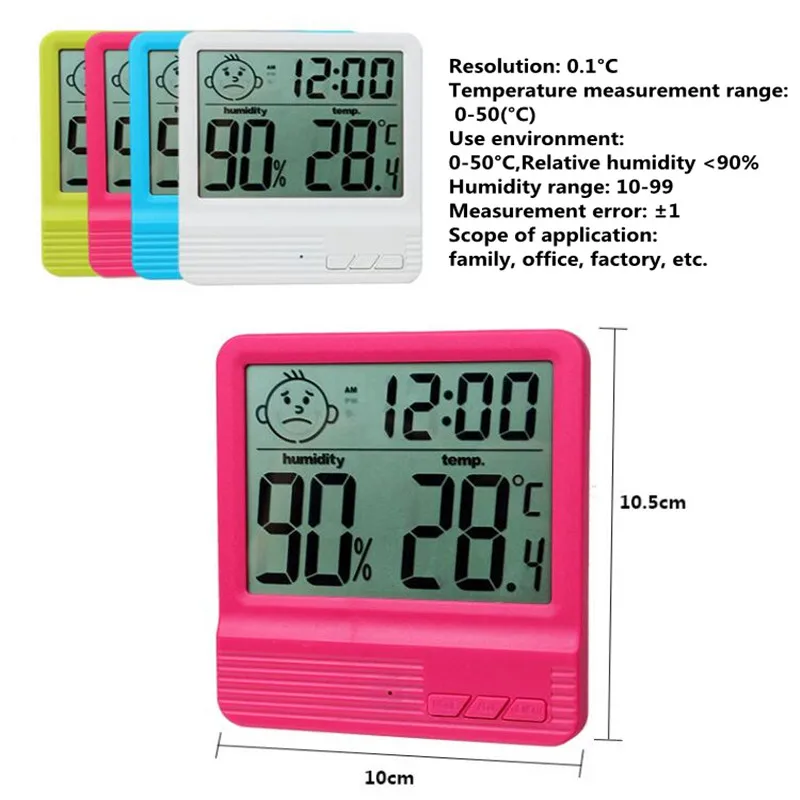 Digital LCD Square Thermometer Hygrometer Baby Smile Crying Face Humidity Meter Weather Station Tester Temperature clock 40% OFF |