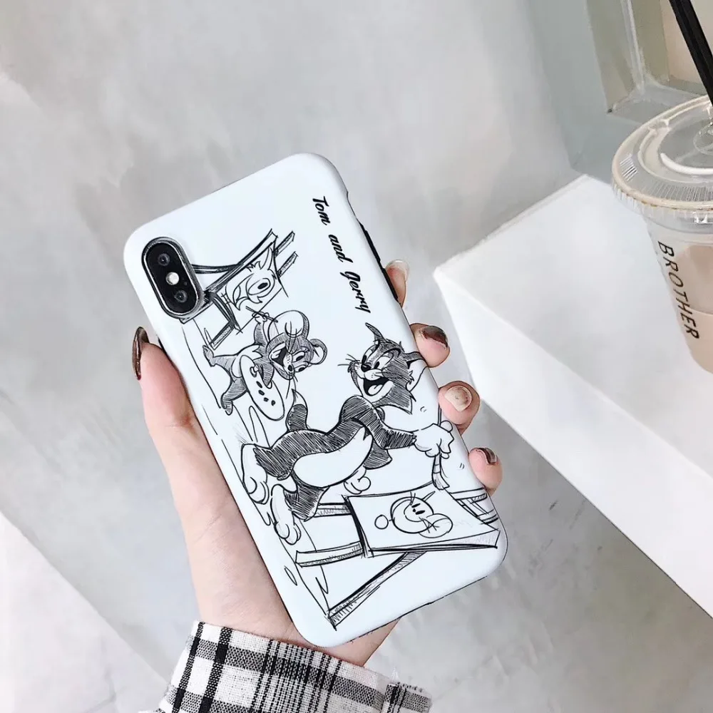 Белый милый мультяшный Классический чехол Том и Джерри для iPhone 6S 7 8 Plus Забавный