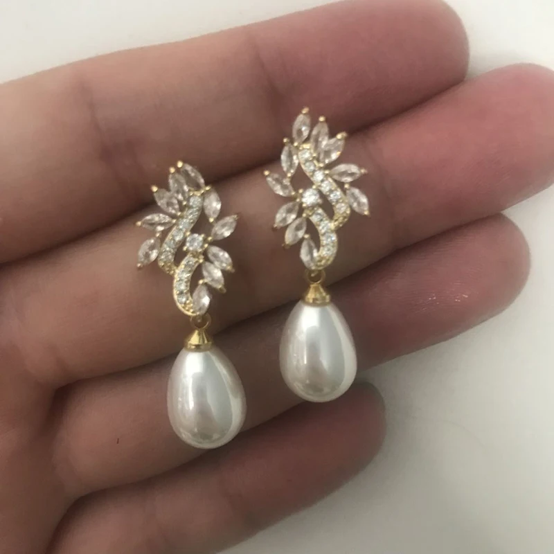 Yellow Gold LXOEN роскошные женские жемчужные серьги в форме груши серебристого цвета, серьги-капли, ювелирные изделия, подарки для женщин, вечерние серьги - Окраска металла: Yellow Gold