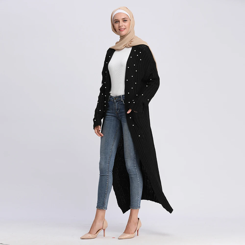 Абая Дубай Турция свитер вязаный жемчуг с хиджабом мусульманское платье для
