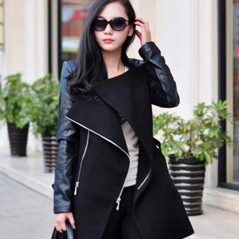 Тренчкот весна-осень 2017 корейское приталенное двубортное пальто однотонное