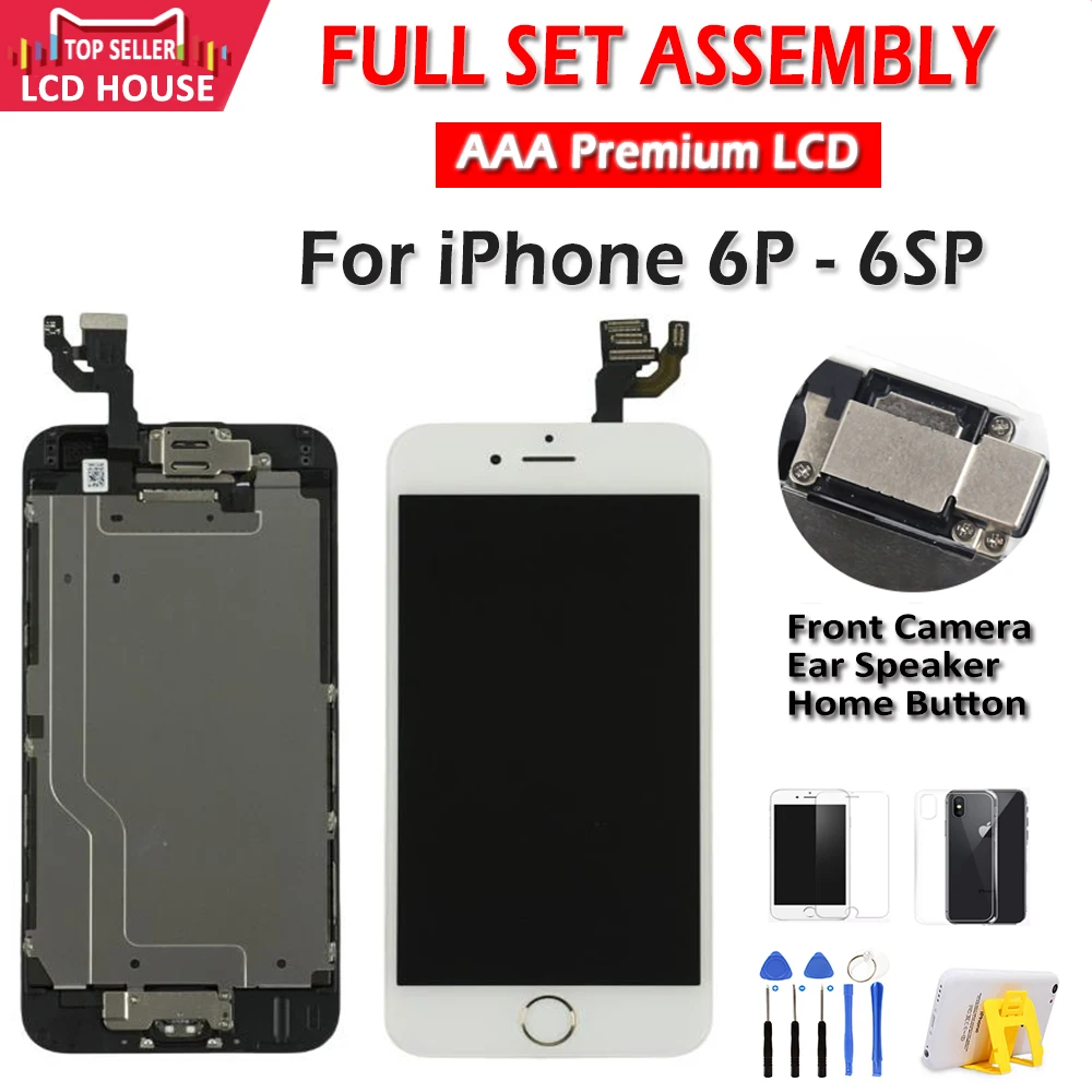 

ЖК-экран для iPhone 6 6S Plus 6P 6SP полный комплект дисплей 5,5 "дюймовый сенсорный дигитайзер сборка Замена Кнопка Домой + фронтальная камера