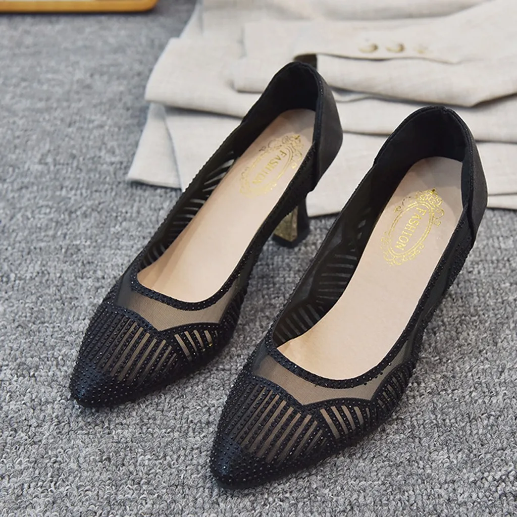 SAGACE/летние дышащие женские босоножки на квадратном каблуке с кристаллами