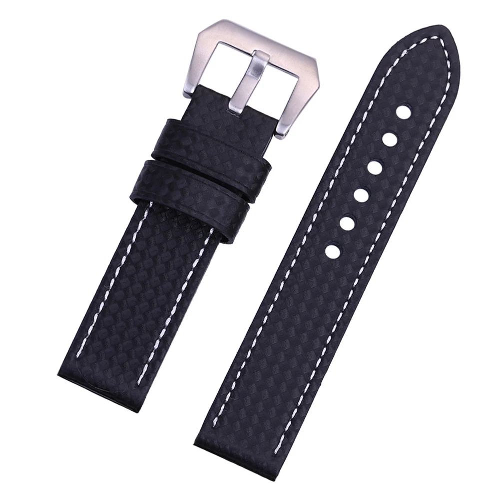 EACHE Carbon Fiber Watch Strap Replacement Band 22MM 24MM Black with White and Red stitching | Наручные часы