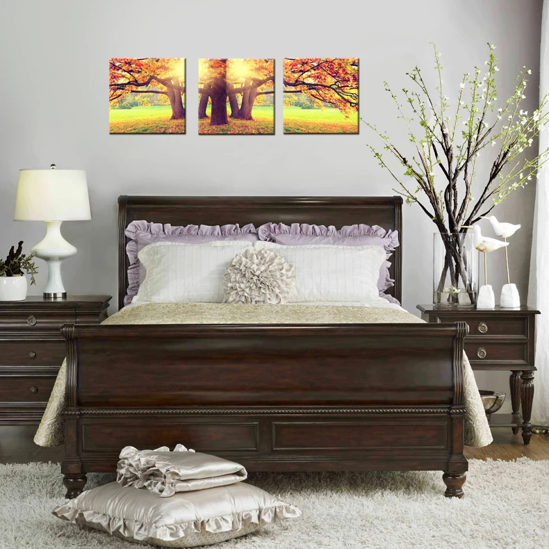 3 шт. Настенная картина на холсте Осень Утро Восход солнца дерево печать постер