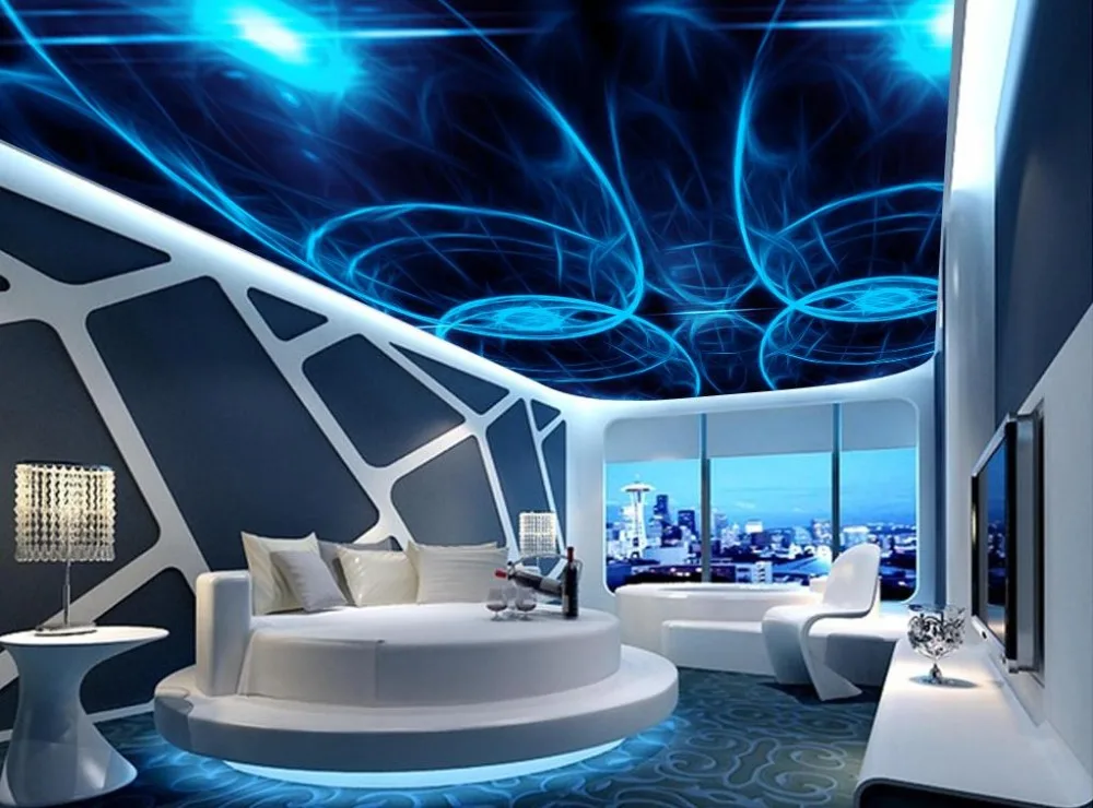 Индивидуальные 3d потолочные обои синие фрески модные КТВ бар гостиная спальня