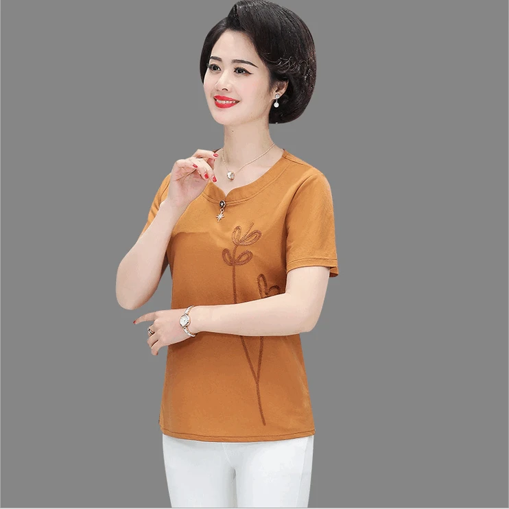 yellow 1989 Хлопковые футболки для женщин 5XL, топы с коротким рукавом, лето, новинка, большие размеры, средний возраст, Повседневная футболка для мамы - Цвет: yellow 1989