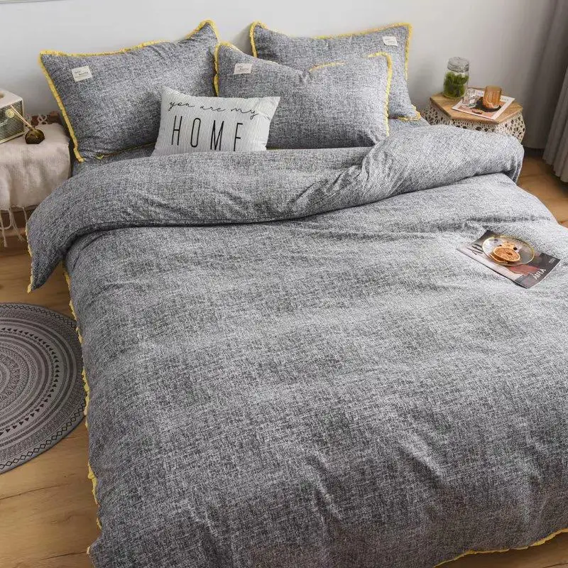 Woven Label Bedding Set Skin affinity Bed Twin Queen King Size Sheet Grey Duvet Cover pillowcase Linen | Дом и сад