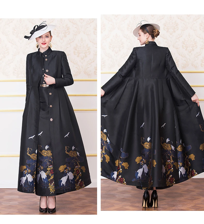 Casaco Feminino, осенняя мода, длинная траншея, женское винтажное жаккардовое пальто с длинными рукавами и принтом, верхняя одежда, большие размеры 4XL
