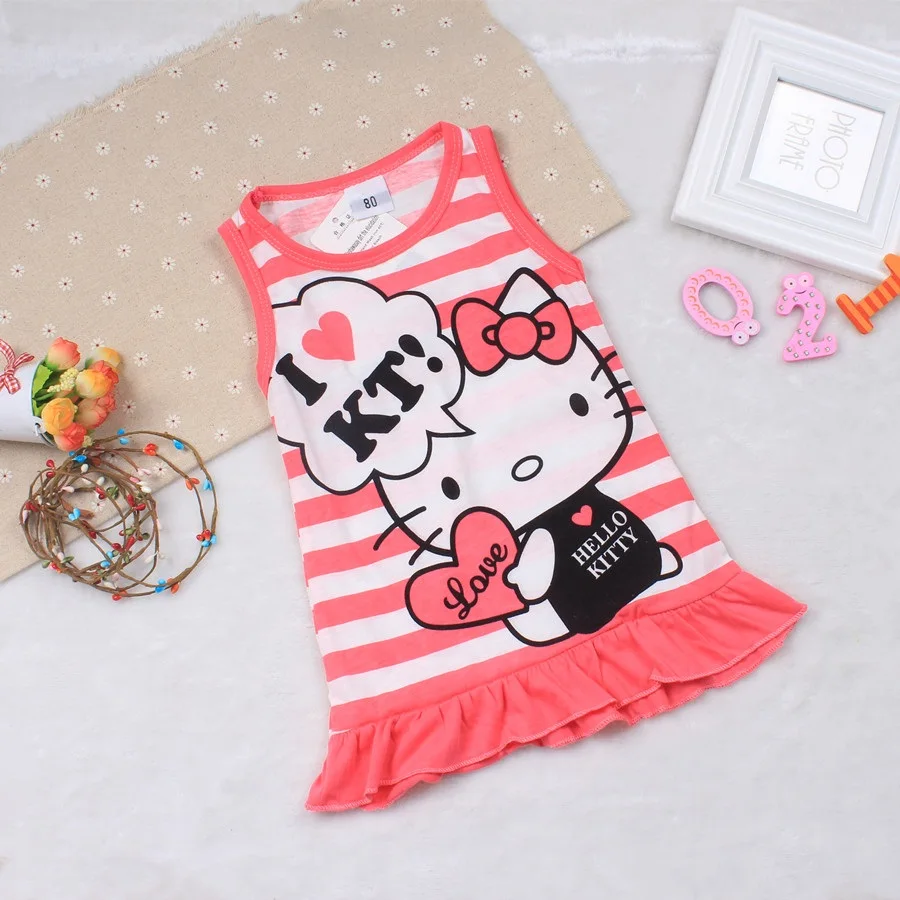 Платье hello kitty летняя одежда для маленьких девочек детская модное Хлопковое